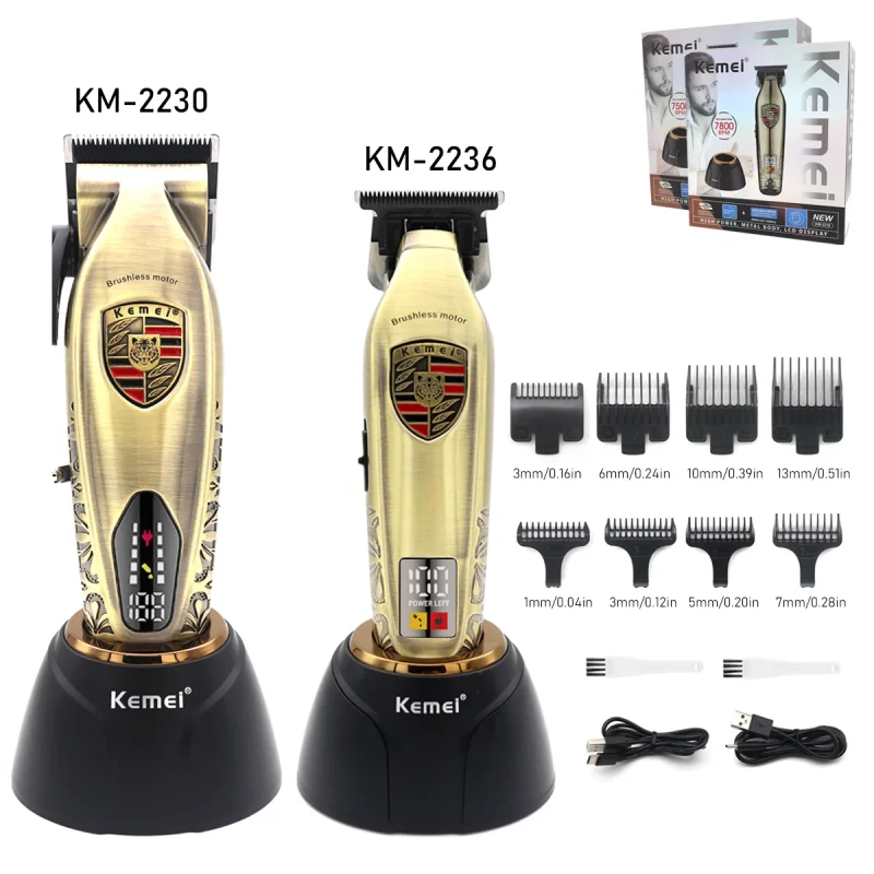 Kemei KM-2236 Brushless Motor Men's Hair Clipper DLC Full Metal Seat Charger Professional Hair Trimmer Machine Finishing Machine - Image 8