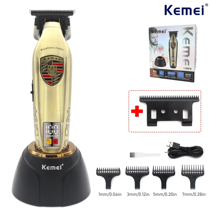 Kemei KM-2236 Brushless Motor Men's Hair Clipper DLC Full Metal Seat Charger Professional Hair Trimmer Machine Finishing Machine